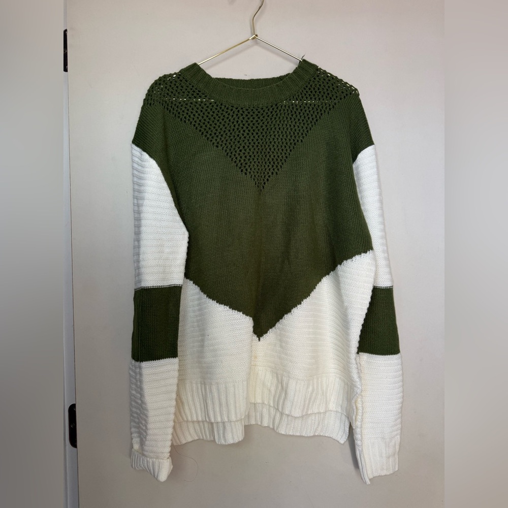 SHEIN Olive and White Colorblock Sweater